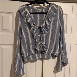 AE Striped Ruffle V-Neck Blouse